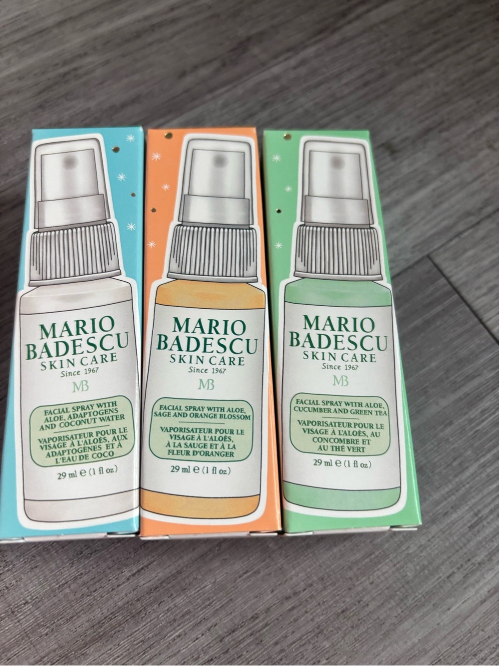 Mario Badescu Facial Sprays Trio - Aqua, Orange, Green Packaging
